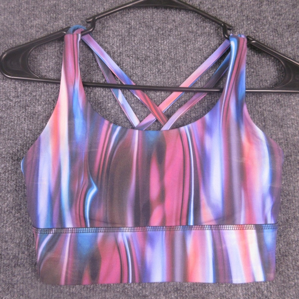 Lululemon Sports Bra Womens 4 Multicolor Stripe Longline Crossback Pullover Yoga